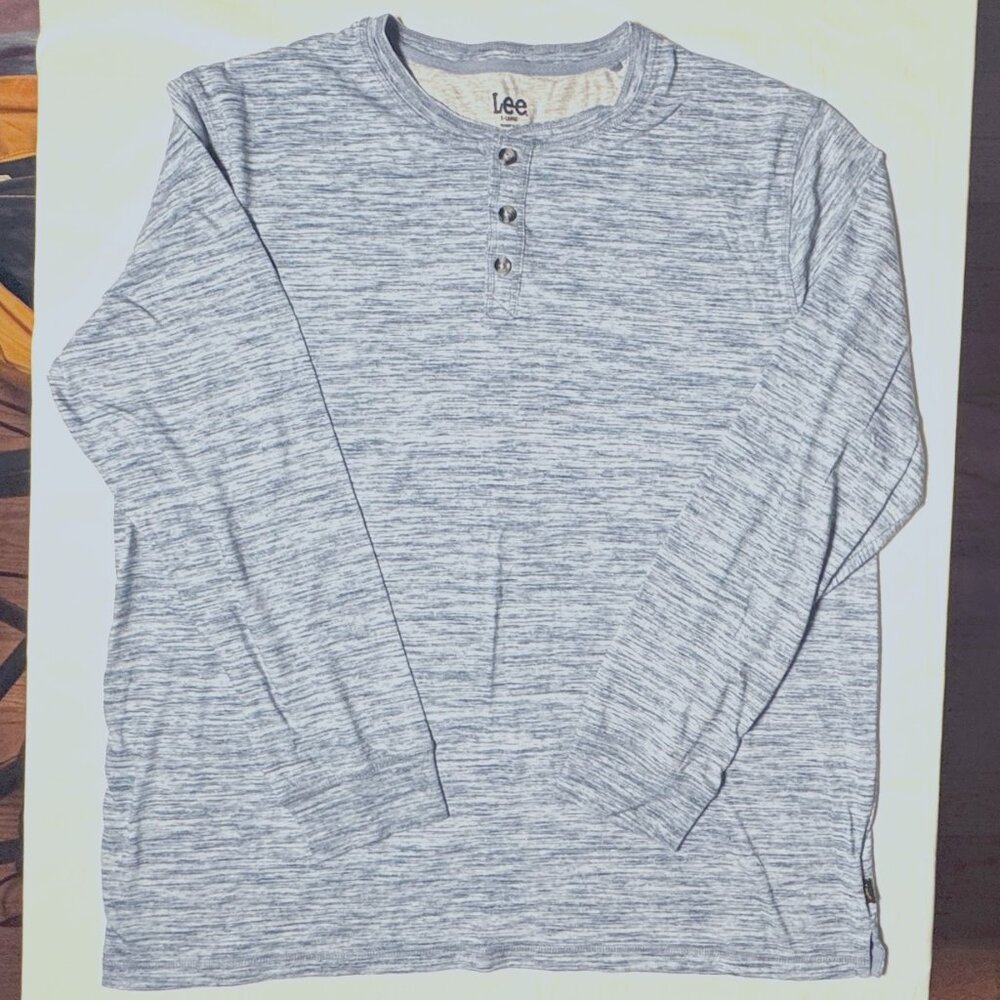 (XL) LEE PREMIUM SELECT Henley Mottled Blue Long Sleeve Shirt